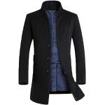 Schwarze Unifarbene Business Maxi Stehkragen Trenchcoats lang aus Wolle für Herren Größe XL für den für den Winter 