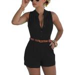Schwarze Elegante V-Ausschnitt Playsuits & Kurze Overalls aus Polyester Handwäsche für Damen Größe XXL Petite für Partys für den für den Sommer 