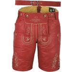 Rote Bestickte Vintage Trachtenlederhosen mit Gürtel aus Glattleder für Herren Übergrößen zum Oktoberfest 