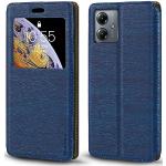 Blaue Elegante Motorola Moto G14 Hüllen Art: Flip Cases mit Bildern aus Glattleder mit Ständer 