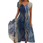 Blaue Vintage Schulterfreie Lange Abendkleider mit Glitzer aus Chiffon für Damen Größe 4 XL zum Abschlussball für den für den Sommer 