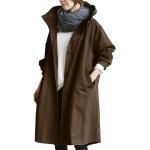 Dunkelbraune Oversize Trenchcoats lang mit Kapuze für Damen Größe 3 XL für den für den Frühling 