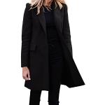 Schwarze Gesteppte Elegante Winddichte Trenchcoats lang mit Knopf aus Wolle für Damen Größe L für den für den Herbst 