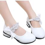 Weiße Elegante Kostüm Schuhe mit Strass mit Klettverschluss in Schmalweite aus Leder für Kinder Größe 34 für den für den Sommer 