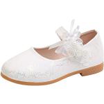 Weiße Elegante Kostüm Schuhe mit Strass mit Klettverschluss in Schmalweite aus Leder für Kinder Größe 23 für den für den Sommer 