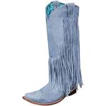 Hellblaue Elegante Cowboy-Boots & Cowboystiefeletten mit Schnürsenkel in Komfortweite aus Veloursleder für Damen Größe 41 