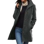 Graue Winddichte Trenchcoats lang mit Knopf aus Wolle für Damen Größe XXL für den für den Herbst 