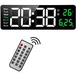 Fuloon Digitale Wanduhr, USB Wanduhren mit 16,2-Zoll-Großdisplay, LED-Digitaluhr mit Fernbedienung, Timing und Countdown, große Uhr mit Datum, Woche, Temperatur (Grün, 16,2 Zoll)