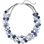 FULU AUTUMN Damen Statement Kette mit Steine Perlen Boho Silber Mehrreihige Kette Modeschmuck Die Besten Geschenke für Mütter(30-Blue)