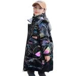 Schwarze Gesteppte Kinderkapuzenmäntel mit Reißverschluss aus Fleece für Mädchen Größe 170 für den für den Winter 