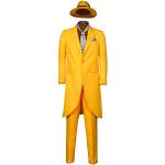 Funhoo Herren Jim Carrey Cosplay Kostüm Gelber Mantel Hose mit Krawatte Hut Brusttuch Langer Anzug 90er Jahre Komödie Film Verkleidung Halloween Party Outfit für Erwachsene (L, gelb)