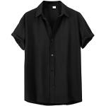 Schwarze Karo Casual Stehkragen Hawaiihemden mit Reißverschluss für Herren Größe L für den für den Sommer 