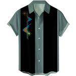 Graue Karo Stehkragen Hawaiihemden mit Meer-Motiv mit Knopf aus Leinen für Herren Größe 4 XL für den für den Sommer 