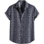 Schwarze Blumenmuster Oversize Button Down Kragen Hawaiihemden mit Reißverschluss für Herren Größe L für den für den Sommer 