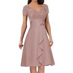 Rosa Kurzärmelige V-Ausschnitt Kurze Abendkleider mit Rüschen aus Chiffon für Damen Übergrößen Große Größen für Hochzeitsgäste 
