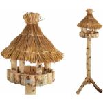Runde Vogelhäuser mit Ständer aus Birkenholz 