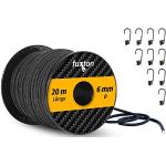 fuxton® Gummiseil (6mm x 20m + 10 Spiralhaken), Expanderseil, Gummileine, Bungee Cord Marine, Spanngummi Meterware, schwarz