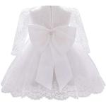 Weiße Blumenmuster Elegante Langärmelige V-Ausschnitt Kinderfestkleider mit Reißverschluss aus Tüll für Babys 