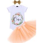 Reduzierte Peachfarbene Kurzärmelige Druckkleider & bedruckte Kinderkleider mit Pailletten aus Tüll für Babys 
