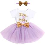 Violette Kurzärmelige Kindertüllkleider mit Pailletten aus Tüll für Babys 