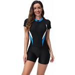 Blaue Sportliche Damenschwimmanzüge & Damensportbadeanzüge mit Reißverschluss aus Neopren Übergrößen 1-teilig 
