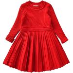 Rote Unifarbene Casual Mini Kinderstrickkleider aus Tüll für Mädchen für den für den Winter 