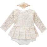 Beige Bestickte Vintage Kinderbodykleider aus Spitze für Babys für den für den Herbst 
