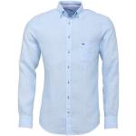 Hellblaue Langärmelige Fynch Hatton V-Ausschnitt Langarmhemden mit Knopf aus Leinen Größe M 