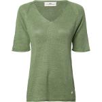 Grüne Unifarbene Kurzärmelige Fynch Hatton V-Ausschnitt Strickpullover aus Leinen für Damen Größe XXL 