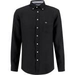 Schwarze Langärmelige Fynch Hatton Button Down Kragen Herrenlangarmhemden mit Knopf aus Leinen Größe L 