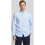 Hellblaue Unifarbene Fynch Hatton Button Down Kragen Leinenhemden aus Leinen für Herren Größe S 