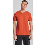 Korallenrote Unifarbene Fynch Hatton V-Ausschnitt T-Shirts aus Baumwolle für Herren Größe XL 