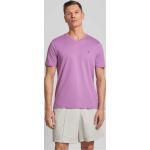 Lila Unifarbene Fynch Hatton V-Ausschnitt T-Shirts aus Baumwolle für Herren Größe 3 XL 
