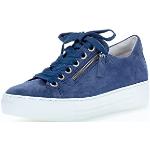Blaue Gabor Comfort Low Sneaker mit Reißverschluss aus Glattleder für Damen Größe 37,5 mit Absatzhöhe bis 3cm 