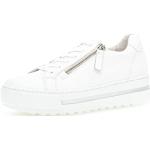 Weiße Gabor Comfort Low Sneaker mit Schnürsenkel in Breitweite aus Veloursleder für Damen Größe 38,5 mit Absatzhöhe bis 3cm 