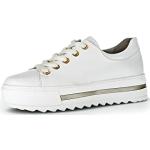 Weiße Gabor Comfort Low Sneaker mit Schnürsenkel in Breitweite aus Glattleder für Damen Größe 38 mit Absatzhöhe bis 3cm 