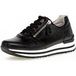 Schwarze Gabor Comfort Low Sneaker mit Schnürsenkel in Breitweite aus Glattleder für Damen Größe 40 mit Absatzhöhe bis 3cm 