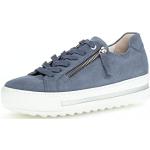 Blaue Gabor Comfort Low Sneaker mit Schnürsenkel in Breitweite aus Veloursleder für Damen Größe 40,5 mit Absatzhöhe bis 3cm 