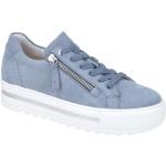 Hellblaue Gabor Comfort Runde Plateauabsatz Low Sneaker mit Reißverschluss in Normalweite aus Veloursleder mit herausnehmbarem Fußbett für Damen 