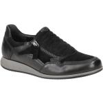 Schwarze Gabor Comfort Runde Low Sneaker mit Reißverschluss in Komfortweite aus Glattleder mit herausnehmbarem Fußbett für Damen 
