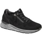 Schwarze Gabor Comfort Runde Plateauabsatz Low Sneaker mit Reißverschluss in Komfortweite aus Veloursleder mit herausnehmbarem Fußbett für Damen 