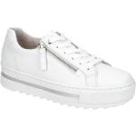 Weiße Gabor Comfort Runde Low Sneaker mit Reißverschluss in Normalweite aus Glattleder mit herausnehmbarem Fußbett für Damen 