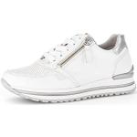 Silberne Gabor Low Sneaker mit Reißverschluss in Breitweite aus Glattleder mit herausnehmbarem Fußbett für Damen Größe 37,5 