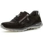 Schwarze Gabor Low Sneaker mit Strass mit Reißverschluss aus Glattleder mit herausnehmbarem Fußbett für Damen Größe 36 