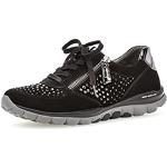 Schwarze Gabor Low Sneaker mit Strass mit Schnürsenkel aus Veloursleder mit herausnehmbarem Fußbett für Damen Größe 43 