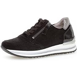 Gabor Damen Low-Top Sneaker, Frauen Halbschuhe,Wechselfußbett,Komfortable Mehrweite (H),schnürschuhe,schwarz/Grey(perf),40 EU / 6.5 UK