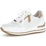Weiße Gabor Champ Low Sneaker mit Reißverschluss aus Glattleder mit herausnehmbarem Fußbett für Damen Größe 42,5 