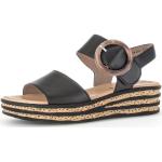 Reduzierte Schwarze Gabor Keilabsatz Sandaletten mit Klettverschluss in Normalweite aus Glattleder leicht Größe 44 für den für den Sommer 