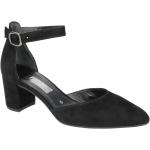 Schwarze Gabor Spitze Blockabsatz Damenpumps mit Riemchen in Normalweite aus Veloursleder mit herausnehmbarem Fußbett mit Absatzhöhe 5cm bis 7cm 