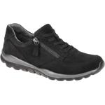 Schwarze Gabor Rollingsoft Runde Low Sneaker mit Reißverschluss in Normalweite aus Nubukleder mit herausnehmbarem Fußbett für Damen Größe 40,5 